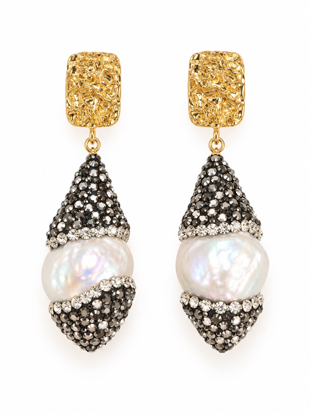 Handmade Baroque Pearl & Crystal Gold-Tone Drop Earrings